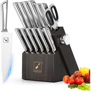 imarku Kitchen Knife Set with Block and Built-in Sharpener, Japanese Stainless Steel 14-Piece Knife Set with Utility Knife, Dishwasher Safe, Non-Slip Ergonomic Handles, Essential Gift for Home Cooks(14 PCS Black Knife Set)