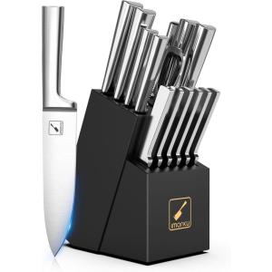 imarku Knife Set – 15PCS Kitchen Knife Set Japanese High Carbon Stainless Steel Knives Set for Kitchen, Dishwasher Safe Ultra Sharp Professional Chef Well Balance Knife Block Set, Black(15 PCS Black Knife Set)