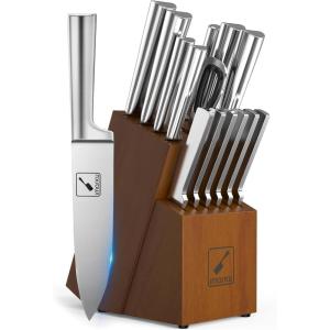 imarku Knife Set – 15PCS Kitchen Knife Set Japanese High Carbon Stainless Steel Knives Set for Kitchen, Dishwasher Safe Ultra Sharp Professional Chef Well Balance Knife Block Set, Black(Block Knife Set)