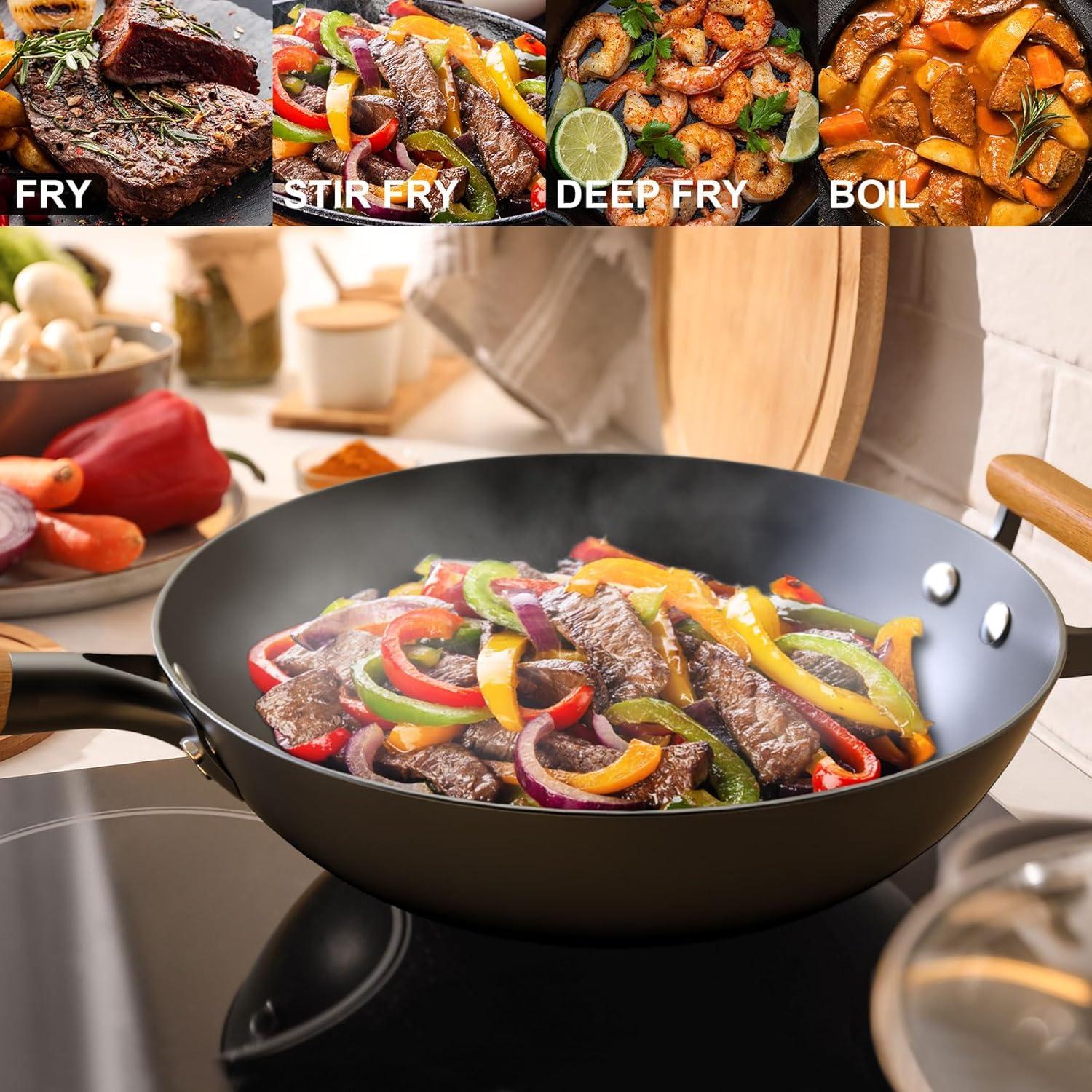 image:imageimarku Cast Iron Skillets Non Stick Frying Pans 2Pcs 10 inch amp 12 Inch Frying Pan Set Long Lasting Frying Pans Nonstick Professional Nonstick Frying Pan Easy Clean Christmas Gifts for Women MenWok Pan