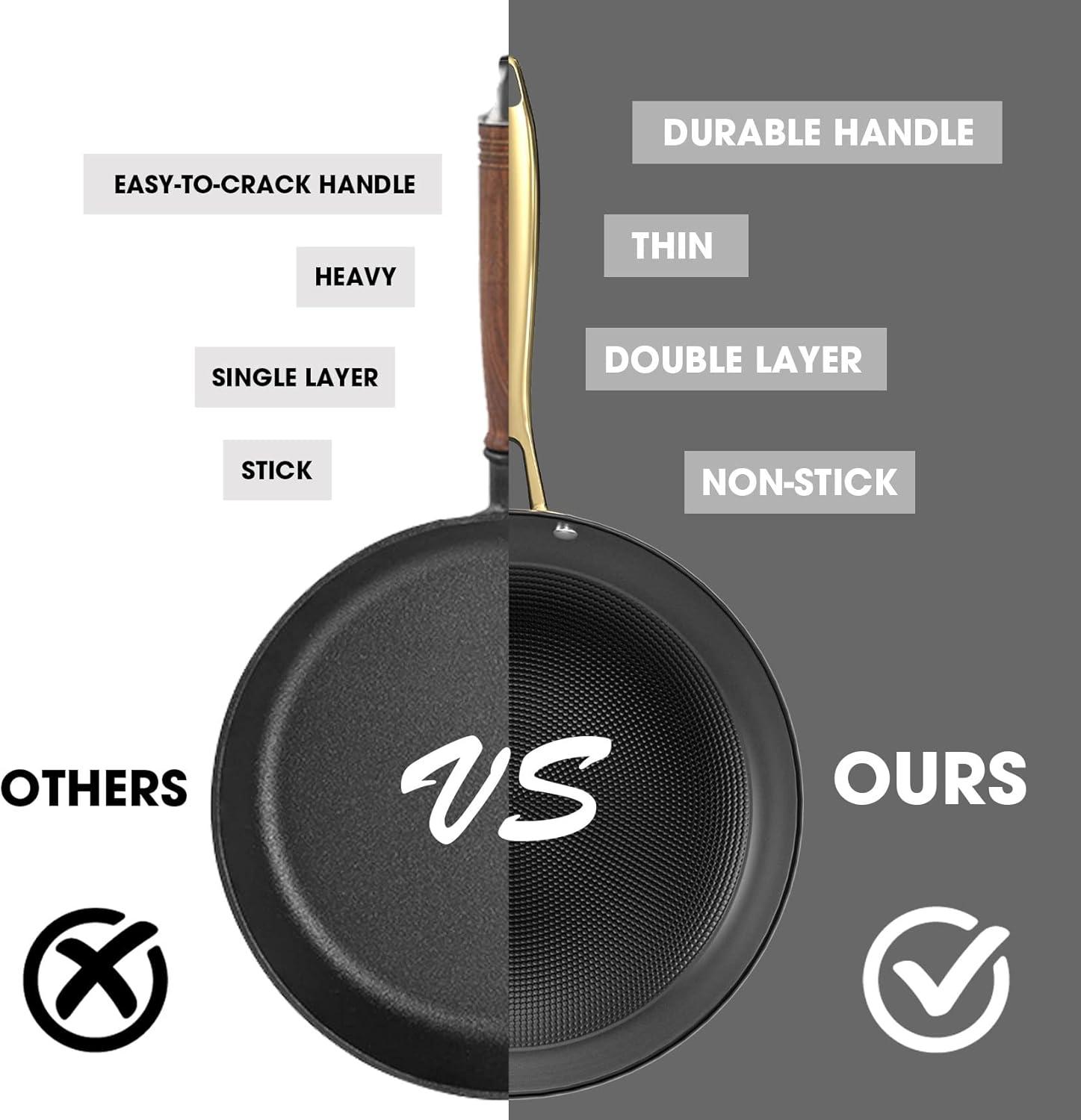 image:imageimarku Cast Iron Skillets Non Stick Frying Pans 2Pcs 10 inch amp 12 Inch Frying Pan Set Long Lasting Frying Pans Nonstick Professional Nonstick Frying Pan Easy Clean Christmas Gifts for Women MenGolden Handle