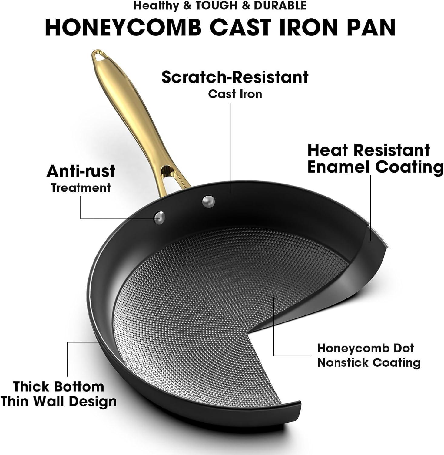 image:imageimarku Frying Pan 8 Inch Non Stick Frying Pan Long Lasting Cast Iron Skillet Nonstick Pans Honeycomb Nonstick Frying Pans with Stay Cool Stainless Steel Handle Christmas Gifts Easy Clean8 Inch