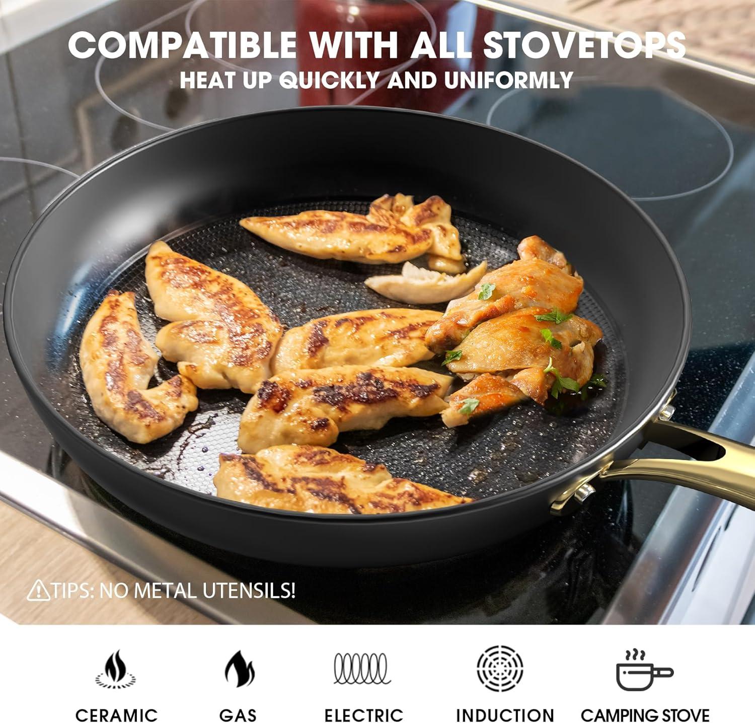 image:imageimarku Frying Pan 8 Inch Non Stick Frying Pan Long Lasting Cast Iron Skillet Nonstick Pans Honeycomb Nonstick Frying Pans with Stay Cool Stainless Steel Handle Christmas Gifts Easy Clean10 Inch