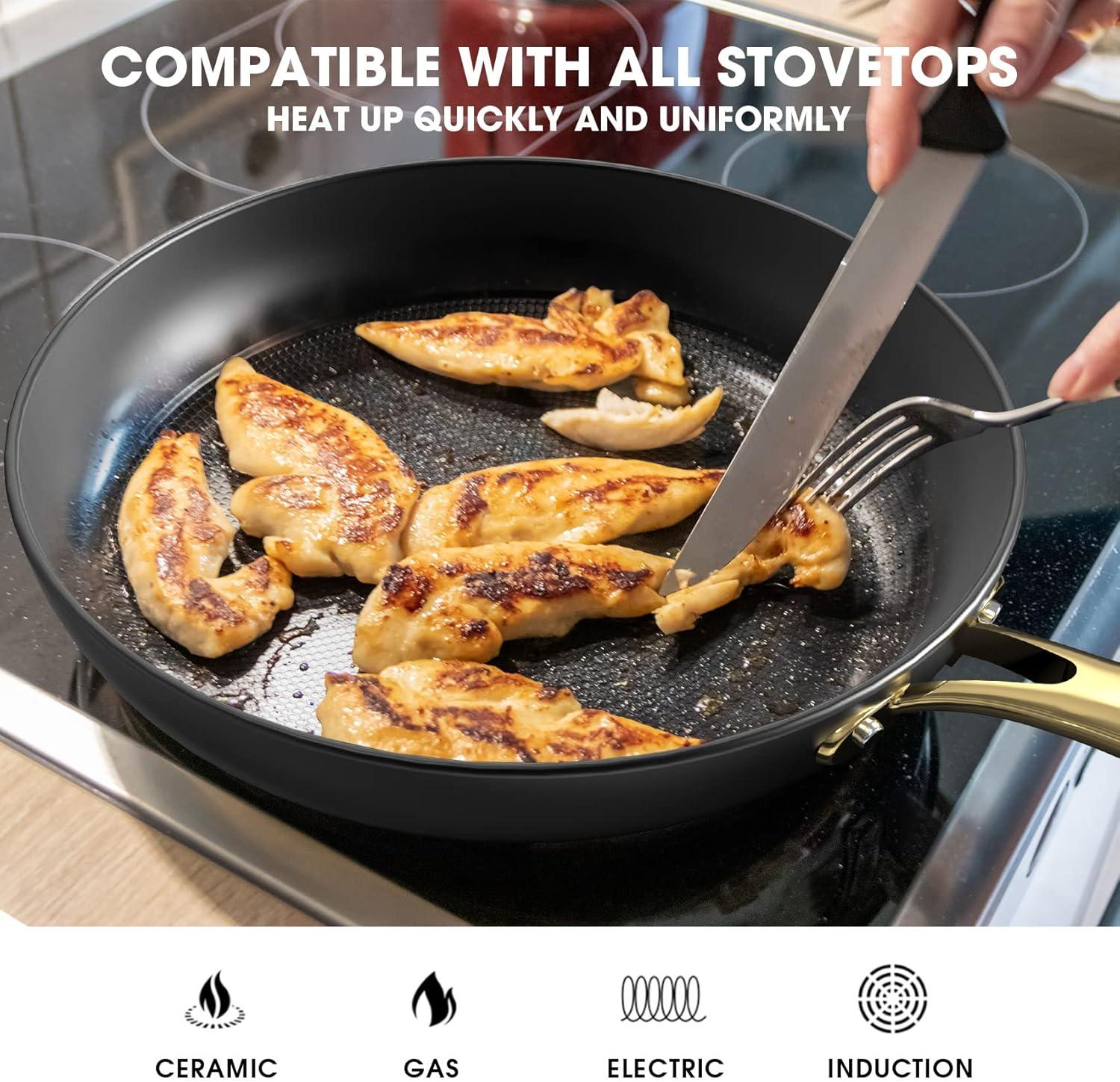 image:imageimarku Frying Pan 8 Inch Non Stick Frying Pan Long Lasting Cast Iron Skillet Nonstick Pans Honeycomb Nonstick Frying Pans with Stay Cool Stainless Steel Handle Christmas Gifts Easy Clean8 Inch