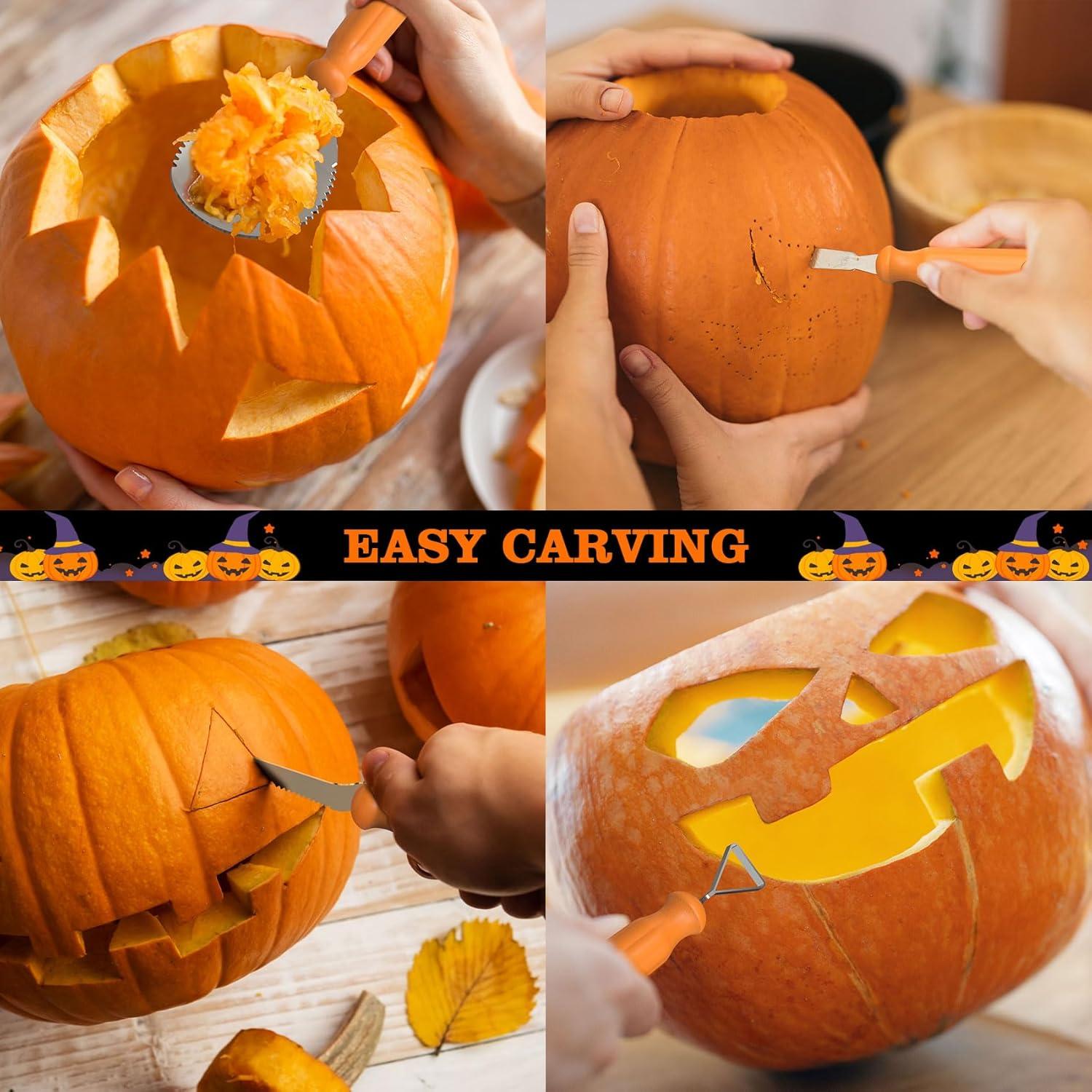 image:imageimarku Halloween Pumpkin Carving Kit 10 PCS Professional Carving Knife with Unique Storage Bag and 25 PCS Pumpkin Carving Stencils Stainless Carving Tools for Halloween Decorations Home Essentials