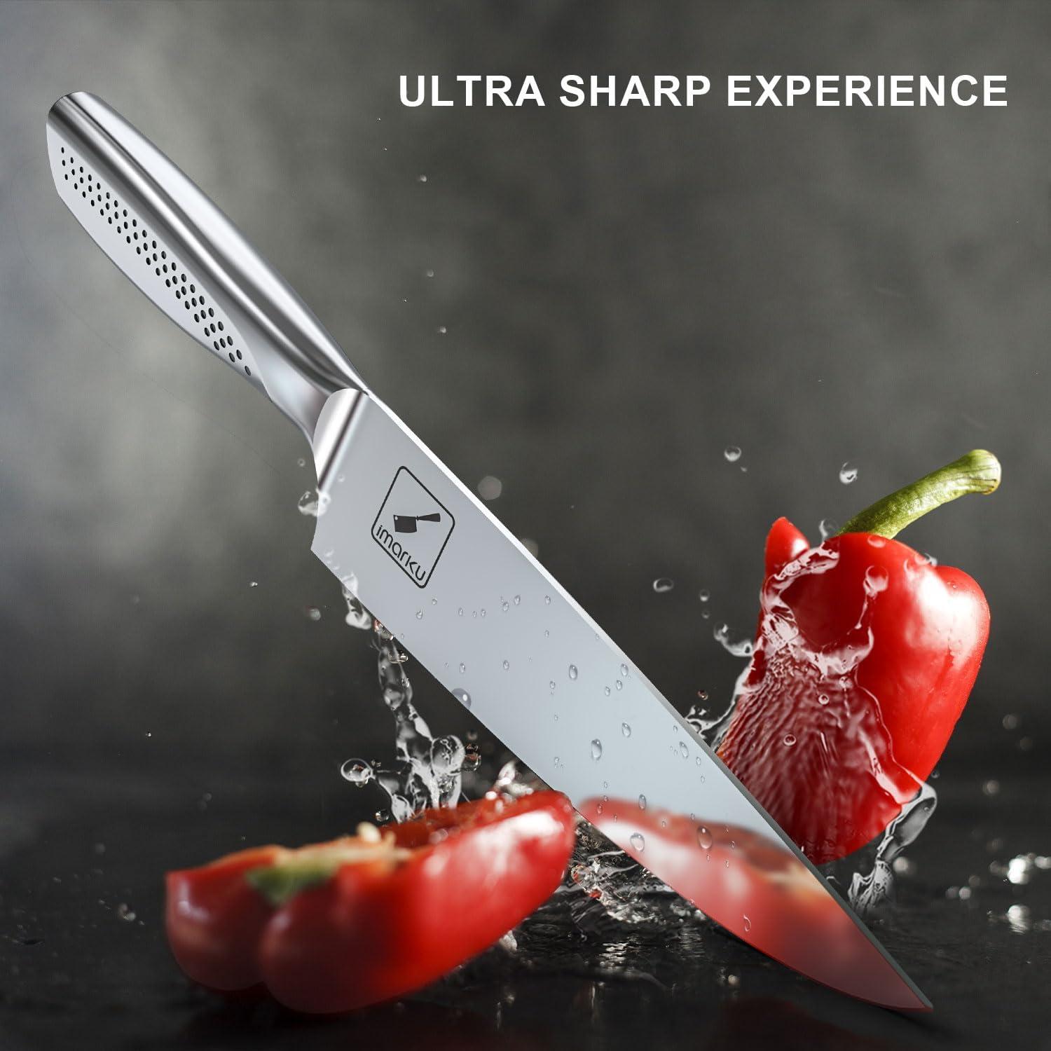 image:imageimarku Knife Set 16Piece Japanese Kitchen Knife Set Ultra Sharp Chef Knife Set for Kitchen High Carbon Stainless Steel Knife Block Set with SharpenerThanksgiving GiftChristmas GiftDark Brown