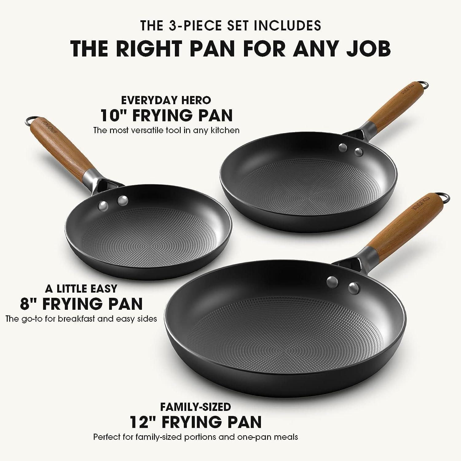 image:imageimarku Non Stick Frying Pans Cast Iron Skillets 2Pcs 8 inch amp 12 Inch Nonstick Frying Pan Long Lasting Frying Pan Set Professional Frying Pans Nonstick Oven Safe Pan beat Gifts for Women MenWooden Handle