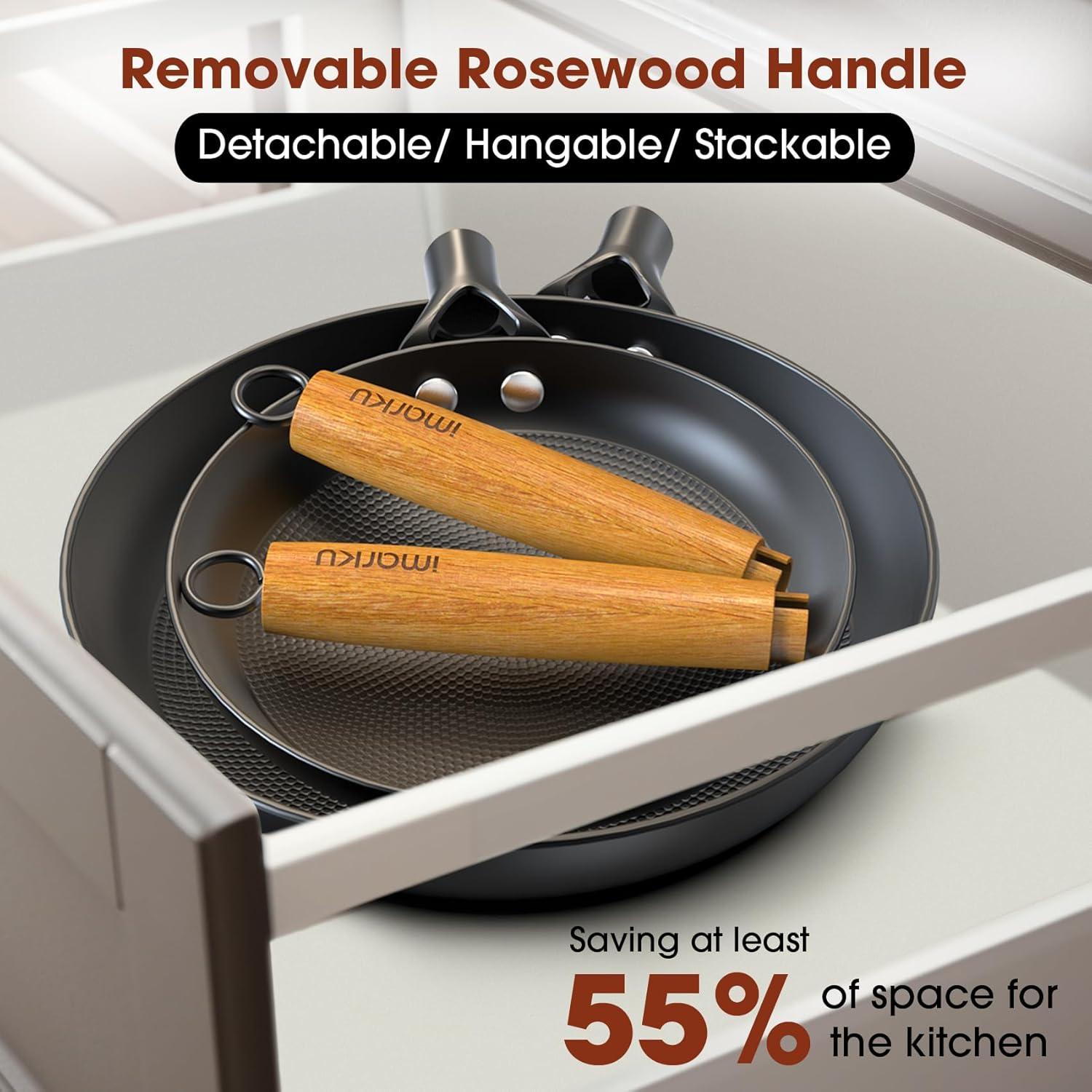 image:imageimarku Non Stick Frying Pans Cast Iron Skillets 2Pcs 8 inch amp 12 Inch Nonstick Frying Pan Long Lasting Frying Pan Set Professional Frying Pans Nonstick Oven Safe Pan beat Gifts for Women MenWooden Handle