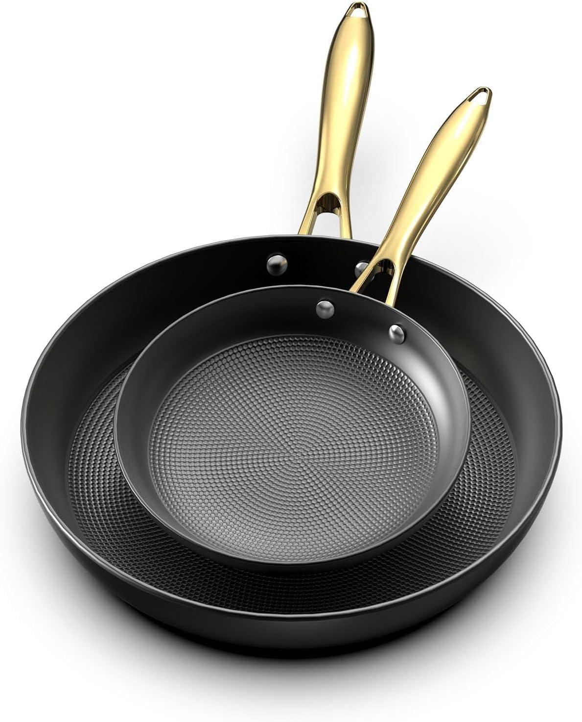 image:imageimarku Non Stick Frying Pans Cast Iron Skillets 2Pcs 8 inch amp 12 Inch Nonstick Frying Pan Long Lasting Frying Pan Set Professional Frying Pans Nonstick Oven Safe Pan beat Gifts for Women MenGolden Handle