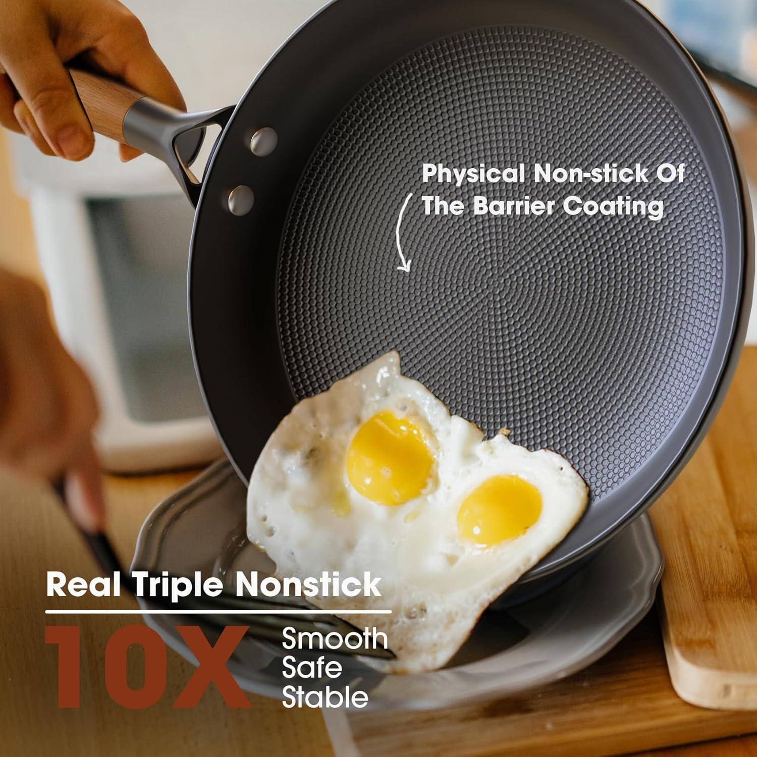 image:imageimarku Non Stick Frying Pans Cast Iron Skillets 2Pcs 8 inch amp 12 Inch Nonstick Frying Pan Long Lasting Frying Pan Set Professional Frying Pans Nonstick Oven Safe Pan beat Gifts for Women MenWooden Handle