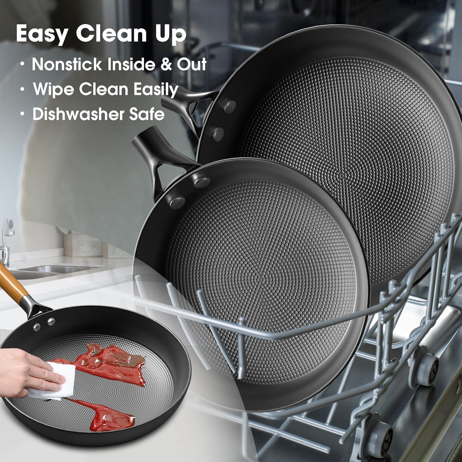 image:imageimarku Non Stick Frying Pans Cast Iron Skillets 2Pcs 8 inch amp 12 Inch Nonstick Frying Pan Long Lasting Frying Pan Set Professional Frying Pans Nonstick Oven Safe Pan beat Gifts for Women MenWooden Handle