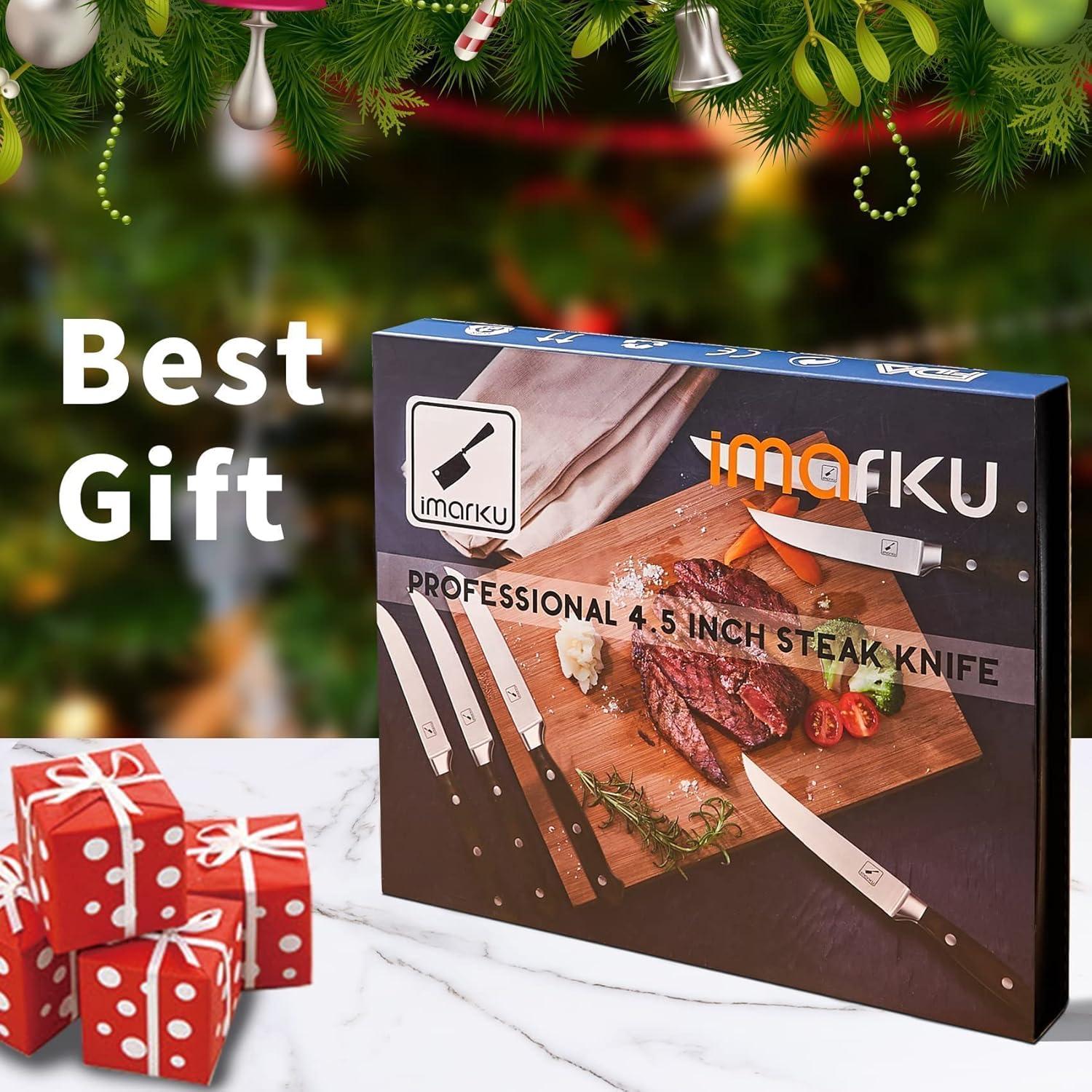 image:imageimarku Steak Knives Steak Knives Set of 6 Premium Japanese Stainless Steel Steak Knife Set Super Sharp Serrated Steak Knife with Pakkawood Handles and Gift Box Christmas Gifts