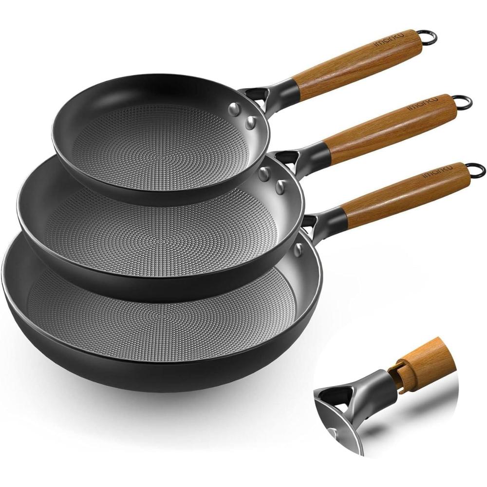 image:imageimarku Non Stick Frying Pans Cast Iron Skillets 2Pcs 8 inch amp 12 Inch Nonstick Frying Pan Long Lasting Frying Pan Set Professional Frying Pans Nonstick Oven Safe Pan beat Gifts for Women MenWooden Handle