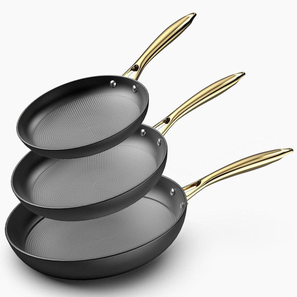 image:imageimarku Non Stick Frying Pans Cast Iron Skillets 2Pcs 8 inch amp 12 Inch Nonstick Frying Pan Long Lasting Frying Pan Set Professional Frying Pans Nonstick Oven Safe Pan beat Gifts for Women MenGolden Handle