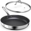 imarku Non Stick Frying Pans, 12″ Stainless Steel Pan, Hybrid Skillet with Lid, Deep Large Saute Pan, Dishwasher & Oven Safe, Induction Compatible Cooking Pan, PFOA Free(12 inch with Lid)