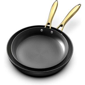 imarku Cast Iron Skillets, Non Stick Frying Pans 2Pcs – 10 inch & 12 Inch Frying Pan Set, Long Lasting Frying Pans Nonstick, Professional Nonstick Frying Pan Easy Clean, Christmas Gifts for Women Men(Golden Handle)
