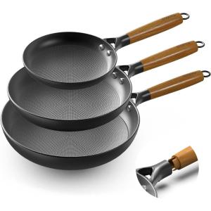 imarku Non Stick Frying Pans, Cast Iron Skillets 2Pcs – 8 inch & 12 Inch Nonstick Frying Pan, Long Lasting Frying Pan Set, Professional Frying Pans Nonstick Oven Safe Pan, beat Gifts for Women Men(Wooden Handle)