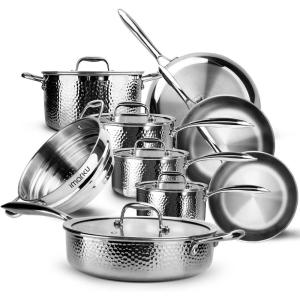 imarku Pots and Pans Set, 14PCS Kitchen Cookware Sets Tri-Ply Clad Stainless Steel with Hangered Handle and Lids, Suits Ceramic and Induction, Oven and Dishwasher Safe, Best Gifts for Women Man(14pcs Stainless Steel Pots and Pans Set)