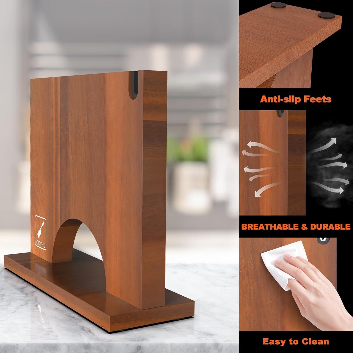 image:imageMagnetic Knife Block 13 x 10 Inches imarku Magnetic Knife Holder Rack for Kitchen Counter Double Sided Magnet Knife Storage Stand with Knife Sharpener Brown12234071021 Inch