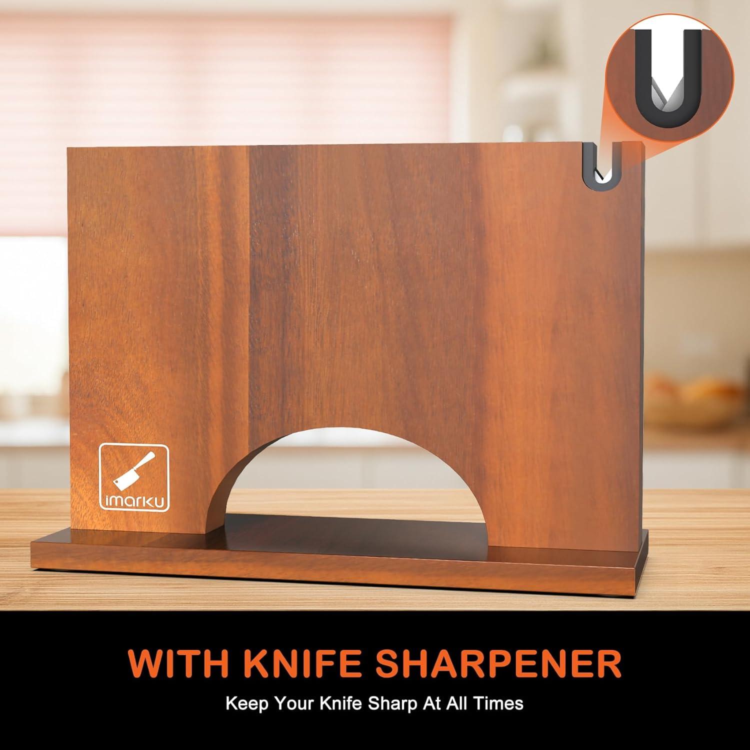 image:imageMagnetic Knife Block 13 x 10 Inches imarku Magnetic Knife Holder Rack for Kitchen Counter Double Sided Magnet Knife Storage Stand with Knife Sharpener Brown12234071021 Inch