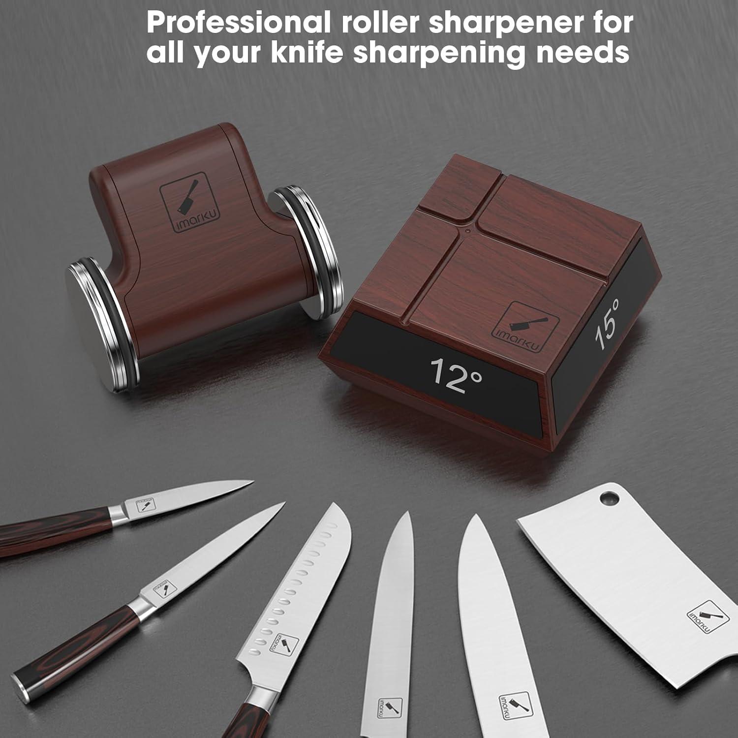 image:imageimarku Rolling Knife Sharpener Knife Sharpening Kit 2 Diamond Discs for Any Knife Hardness Kitchen Knives Sharpener Tool 4 Magnetic Angles12131520 Kitchen Gadgets Gifts for Men Womendeep brown