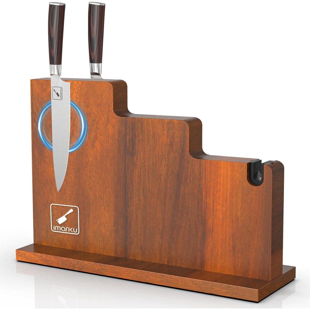 image:imageMagnetic Knife Block 13 x 10 Inches imarku Magnetic Knife Holder Rack for Kitchen Counter Double Sided Magnet Knife Storage Stand with Knife Sharpener Brown13223971054 Inch