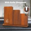 Magnetic Knife Block 13 x 10 Inches, imarku Magnetic Knife Holder Rack for Kitchen Counter, Double Sided Magnet Knife Storage Stand with Knife Sharpener, Brown(13.22*3.97*10.54 Inch)