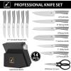 imarku 14-Piece Knife Block Set, Knife Set with Block and Build-in Sharpener, Japanese Stainless Steel Knife Set for Lasting Sharpness, Dishwasher Safe, Black(Pure Black)