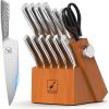 imarku 14-Piece Knife Block Set, Knife Set with Block and Build-in Sharpener, Japanese Stainless Steel Knife Set for Lasting Sharpness, Dishwasher Safe, Black(Bright Brown)