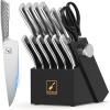 imarku 14-Piece Knife Block Set, Knife Set with Block and Build-in Sharpener, Japanese Stainless Steel Knife Set for Lasting Sharpness, Dishwasher Safe, Black(Pure Black)