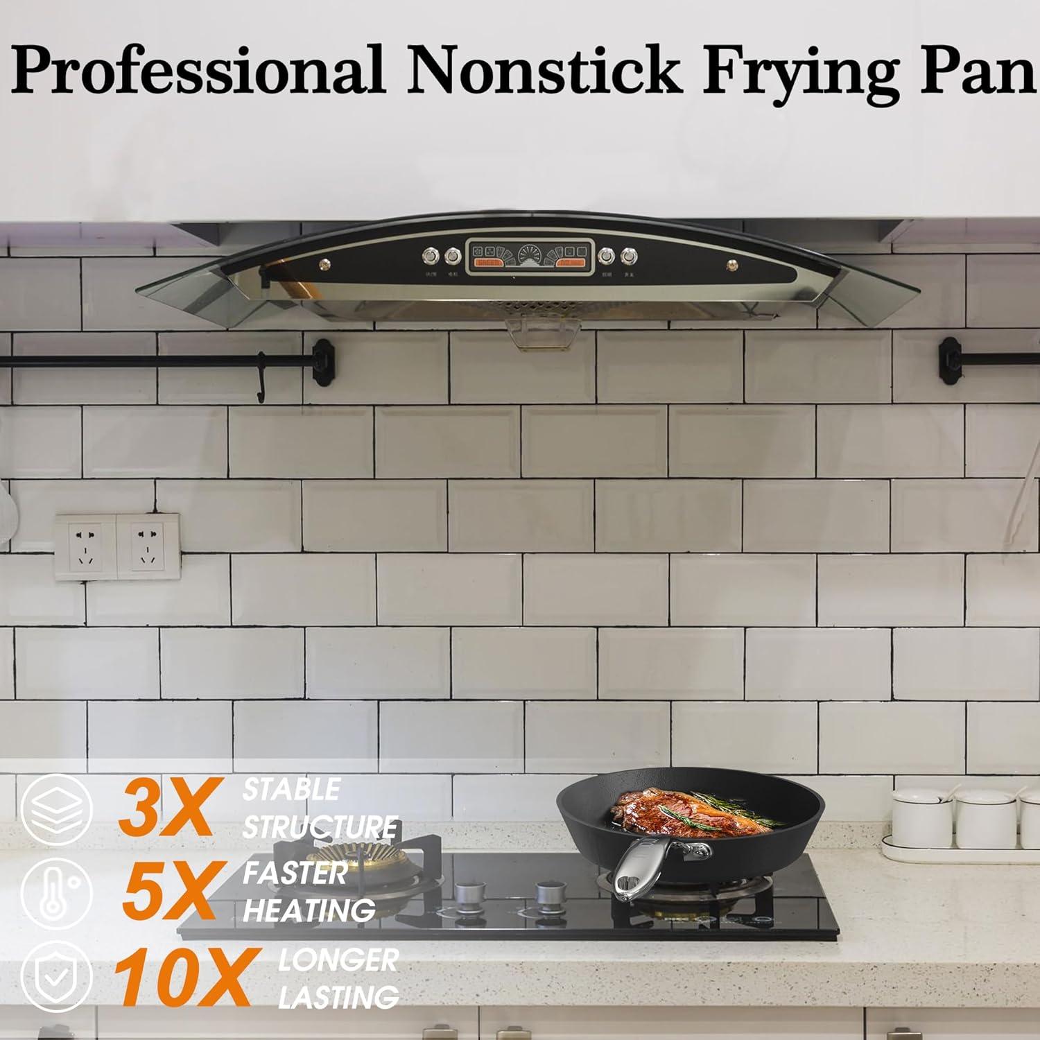 image:imageimarku Nonstick Frying Pan Skillets 3 Pcs Omelette Pan with Stay Cool Handle Healthy Cooking Frying Pan Free of PFAS PFOA PTEE OvenDishwasher Safe Compatible with All Cooktops Christmas Gift81012 inch