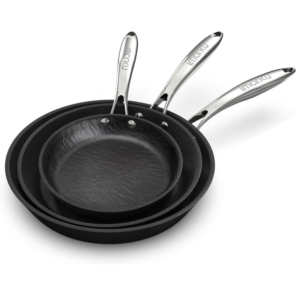image:imageimarku Nonstick Frying Pan Skillets 3 Pcs Omelette Pan with Stay Cool Handle Healthy Cooking Frying Pan Free of PFAS PFOA PTEE OvenDishwasher Safe Compatible with All Cooktops Christmas Gift81012 inch