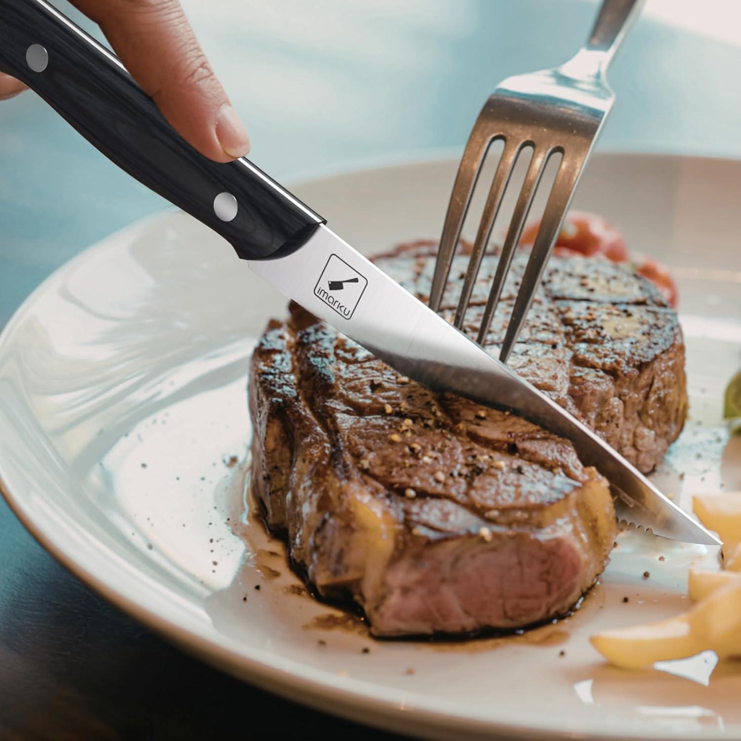 image:imageimarku Japanese Steak Knives Steak Knives Set of 8Stainless Steel Serrated Steak KnifeSteak Knife with Pakkawood Ergonomic HandleGift for Men and Women