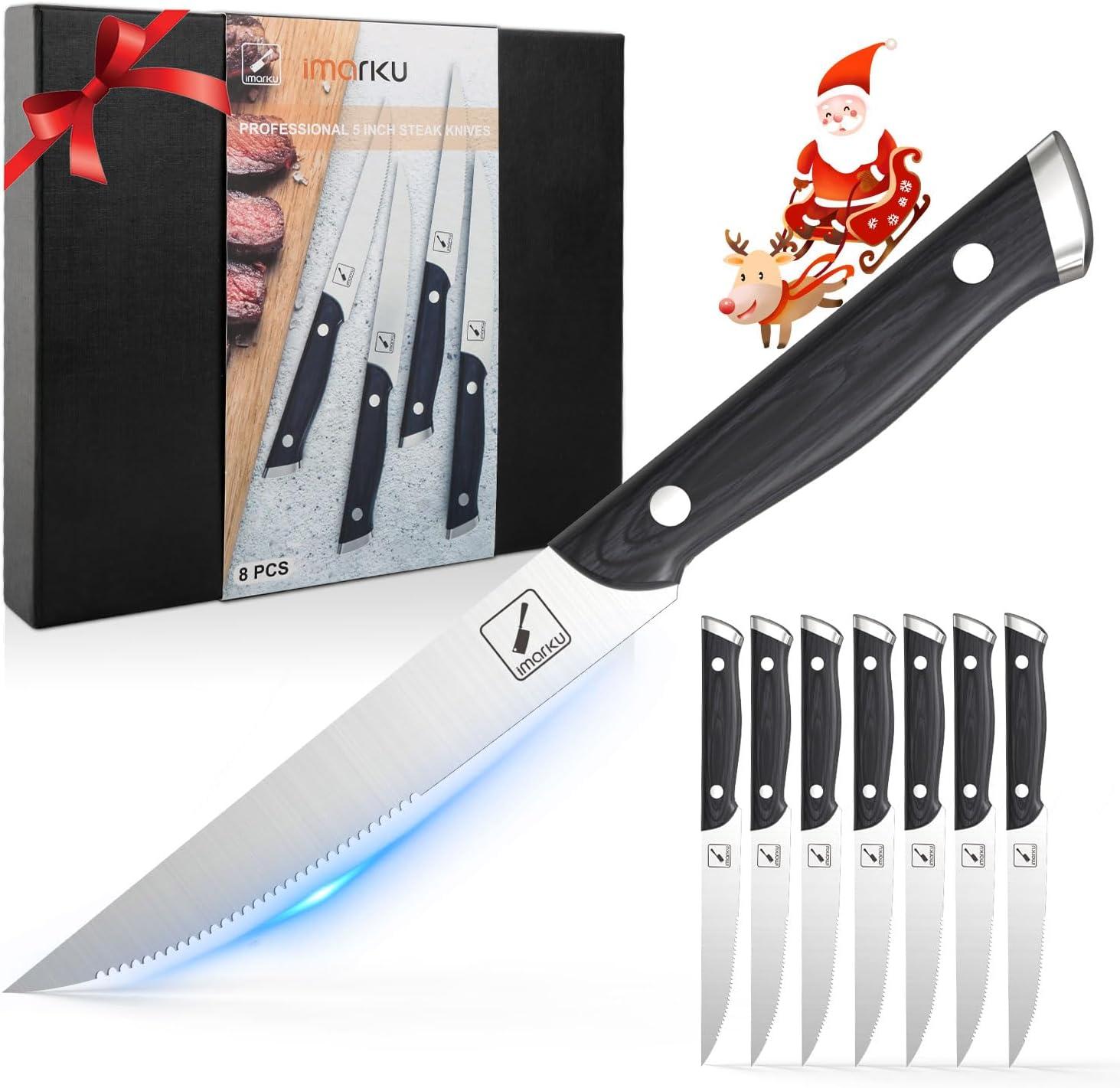 image:imageimarku Japanese Steak Knives Steak Knives Set of 8Stainless Steel Serrated Steak KnifeSteak Knife with Pakkawood Ergonomic HandleGift for Men and Women