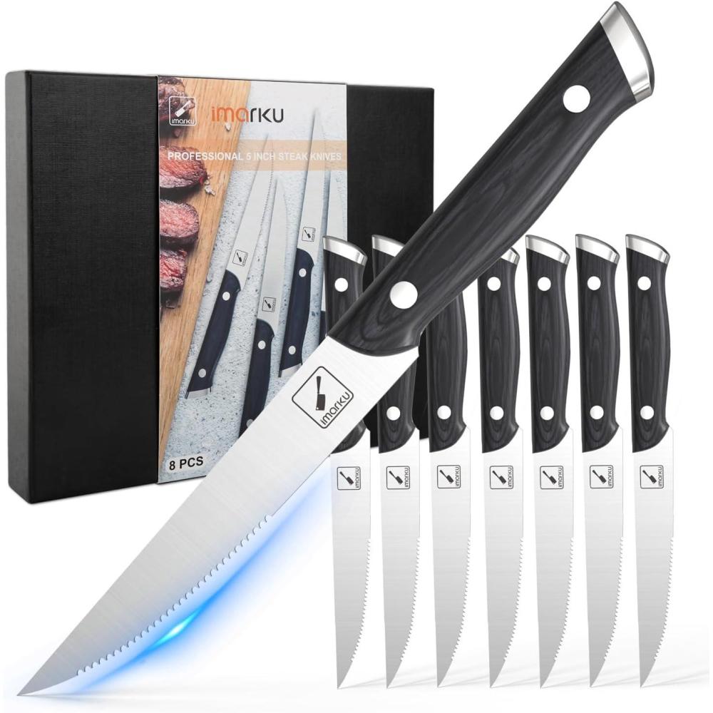 image:imageimarku Japanese Steak Knives Steak Knives Set of 8Stainless Steel Serrated Steak KnifeSteak Knife with Pakkawood Ergonomic HandleGift for Men and Women