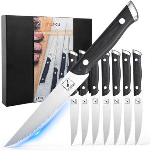 imarku Japanese Steak Knives, Steak Knives Set of 8,Stainless Steel Serrated Steak Knife,Steak Knife with Pakkawood Ergonomic Handle,Gift for Men and Women