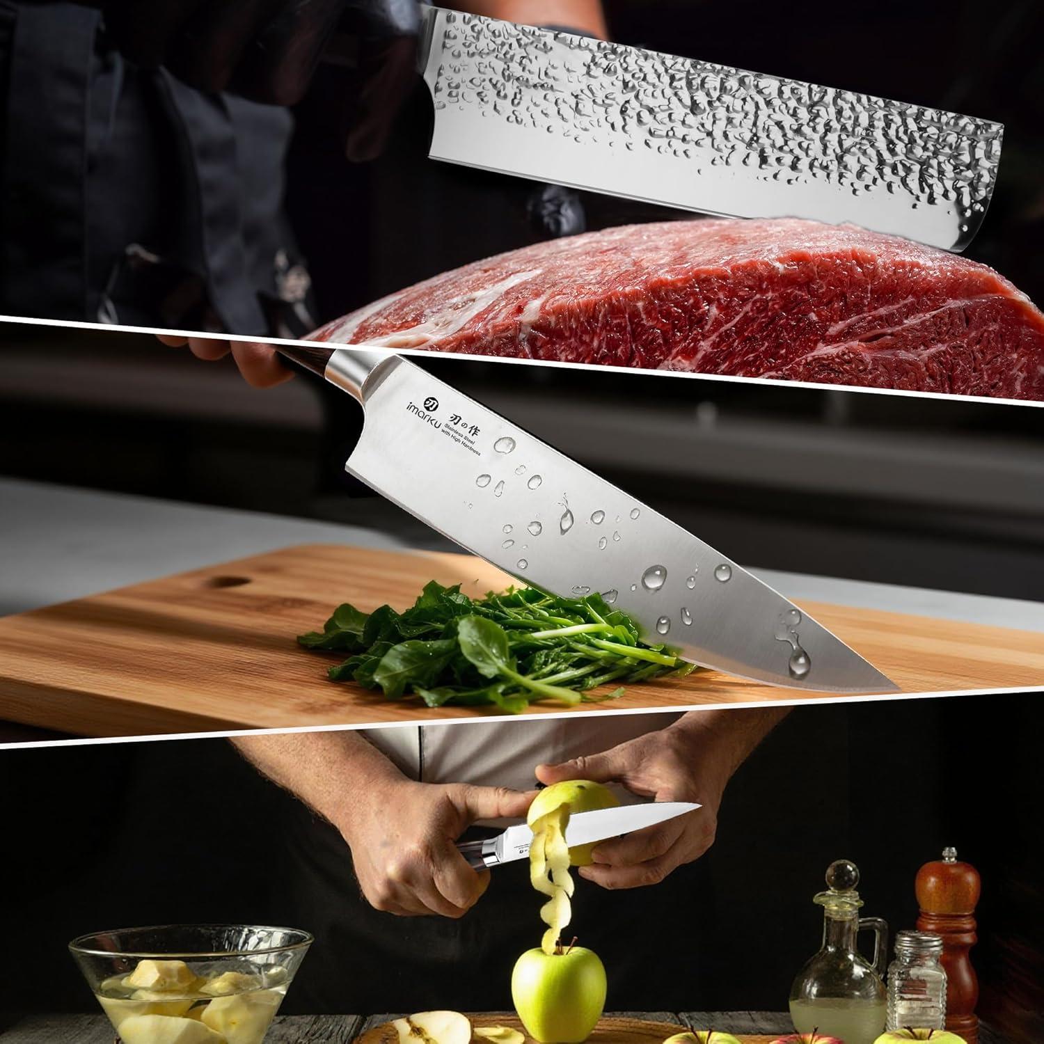 image:imageimarku 3 Pieces Knife set Japanese HC Stainless Steel Kitchen Knife Set Professional Chef Knife Set With Ergonomic Pakkawood Handle Ultra Sharp Knives Set for Kitchen amp Home Cooking Gifts BoxRedbrown