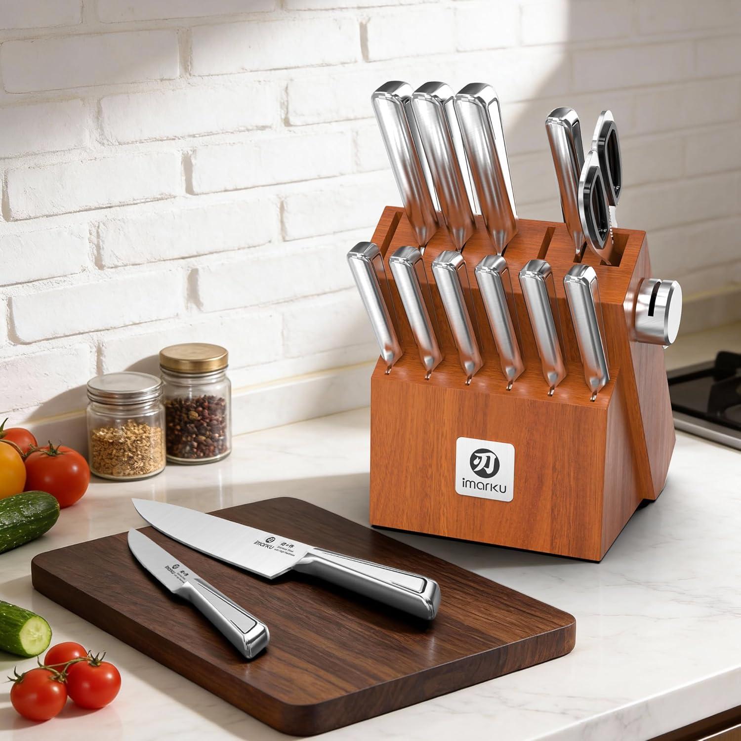 image:imageimarku 3 Pieces Knife set Japanese HC Stainless Steel Kitchen Knife Set Professional Chef Knife Set With Ergonomic Pakkawood Handle Ultra Sharp Knives Set for Kitchen amp Home Cooking Gifts BoxSilverBrown