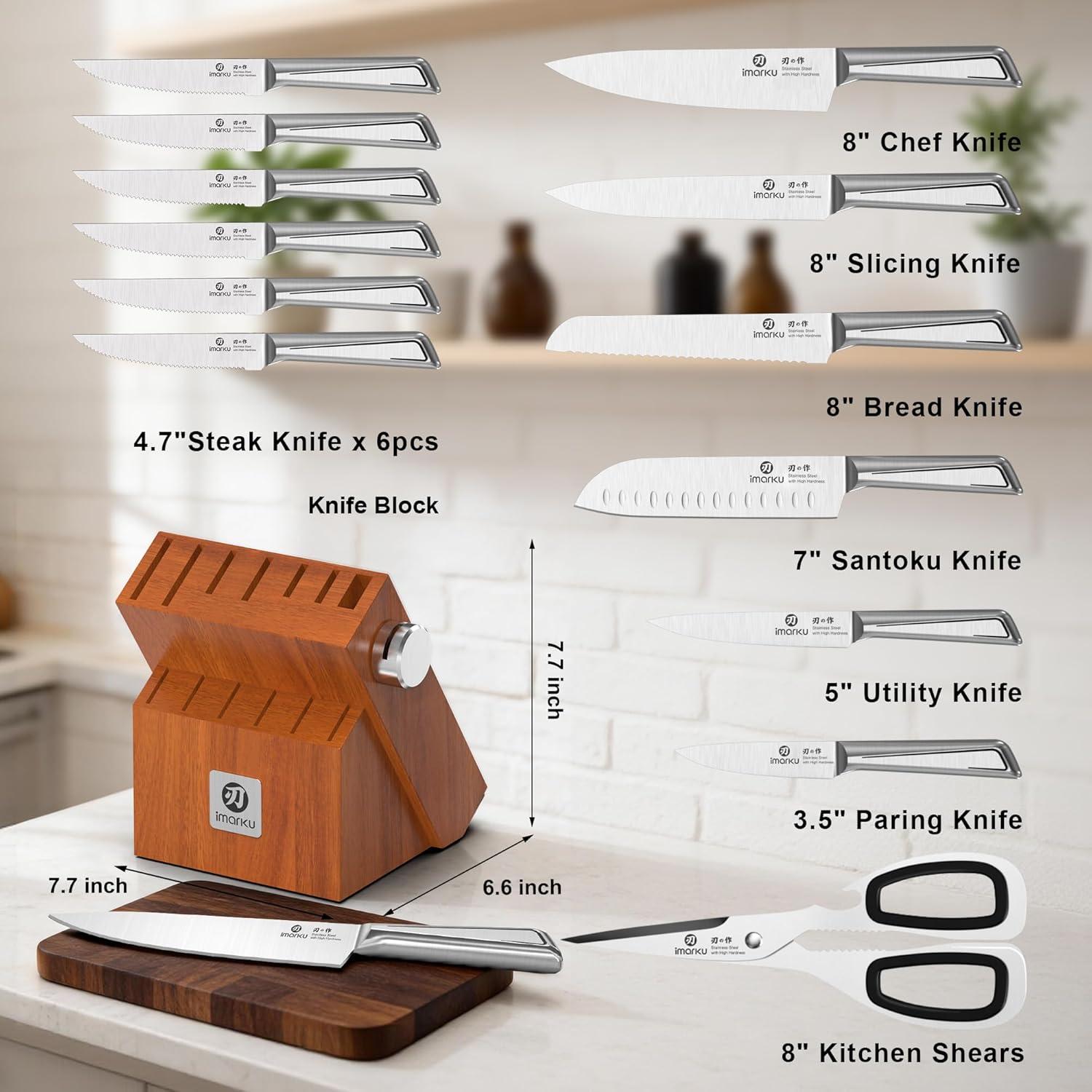 image:imageimarku 3 Pieces Knife set Japanese HC Stainless Steel Kitchen Knife Set Professional Chef Knife Set With Ergonomic Pakkawood Handle Ultra Sharp Knives Set for Kitchen amp Home Cooking Gifts BoxSilverBrown