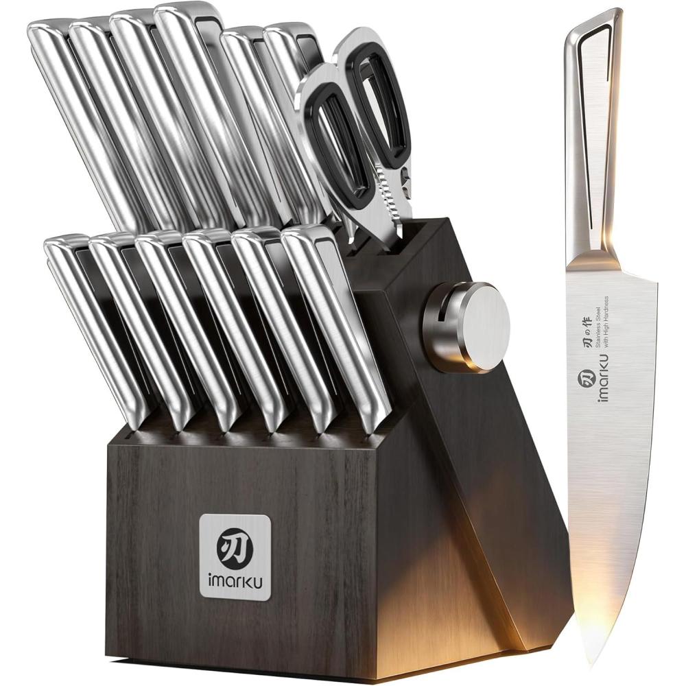 image:imageimarku 3 Pieces Knife set Japanese HC Stainless Steel Kitchen Knife Set Professional Chef Knife Set With Ergonomic Pakkawood Handle Ultra Sharp Knives Set for Kitchen amp Home Cooking Gifts BoxSilver Gray