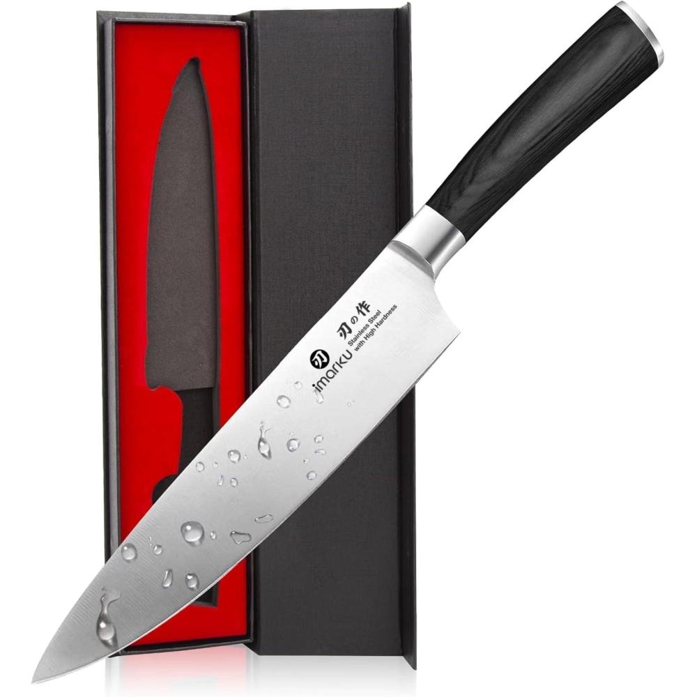 image:imageimarku 3 Pieces Knife set Japanese HC Stainless Steel Kitchen Knife Set Professional Chef Knife Set With Ergonomic Pakkawood Handle Ultra Sharp Knives Set for Kitchen amp Home Cooking Gifts BoxDeep Black