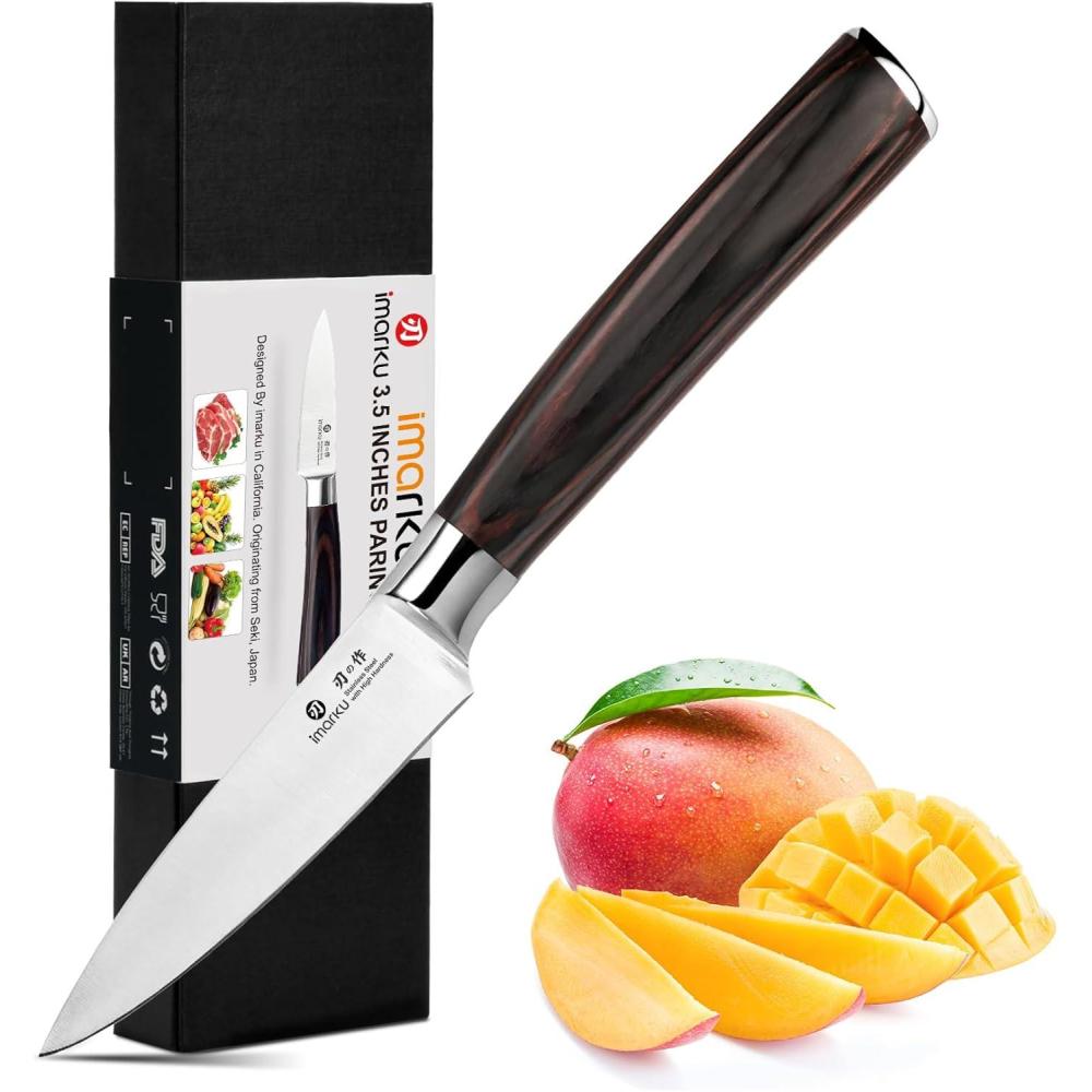 image:imageimarku 3 Pieces Knife set Japanese HC Stainless Steel Kitchen Knife Set Professional Chef Knife Set With Ergonomic Pakkawood Handle Ultra Sharp Knives Set for Kitchen amp Home Cooking Gifts BoxBrown Handle