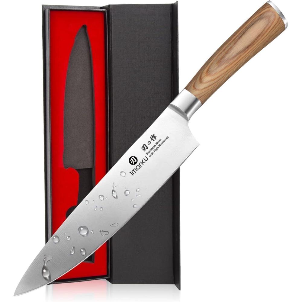 image:imageimarku 3 Pieces Knife set Japanese HC Stainless Steel Kitchen Knife Set Professional Chef Knife Set With Ergonomic Pakkawood Handle Ultra Sharp Knives Set for Kitchen amp Home Cooking Gifts BoxGolden