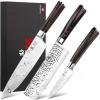 imarku 3 Pieces Knife set, Japanese HC Stainless Steel Kitchen Knife Set, Professional Chef Knife Set With Ergonomic Pakkawood Handle, Ultra Sharp Knives Set for Kitchen & Home Cooking, Gifts Box(Red-brown)