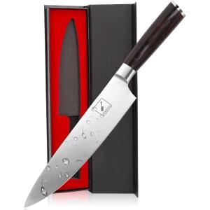 imarku 3 Pieces Knife set, Japanese HC Stainless Steel Kitchen Knife Set, Professional Chef Knife Set With Ergonomic Pakkawood Handle, Ultra Sharp Knives Set for Kitchen & Home Cooking, Gifts Box(brown and silver)