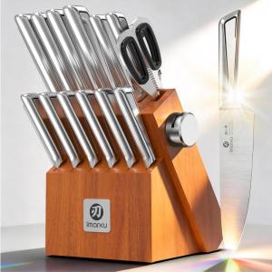 imarku 3 Pieces Knife set, Japanese HC Stainless Steel Kitchen Knife Set, Professional Chef Knife Set With Ergonomic Pakkawood Handle, Ultra Sharp Knives Set for Kitchen & Home Cooking, Gifts Box(Silver/Brown)