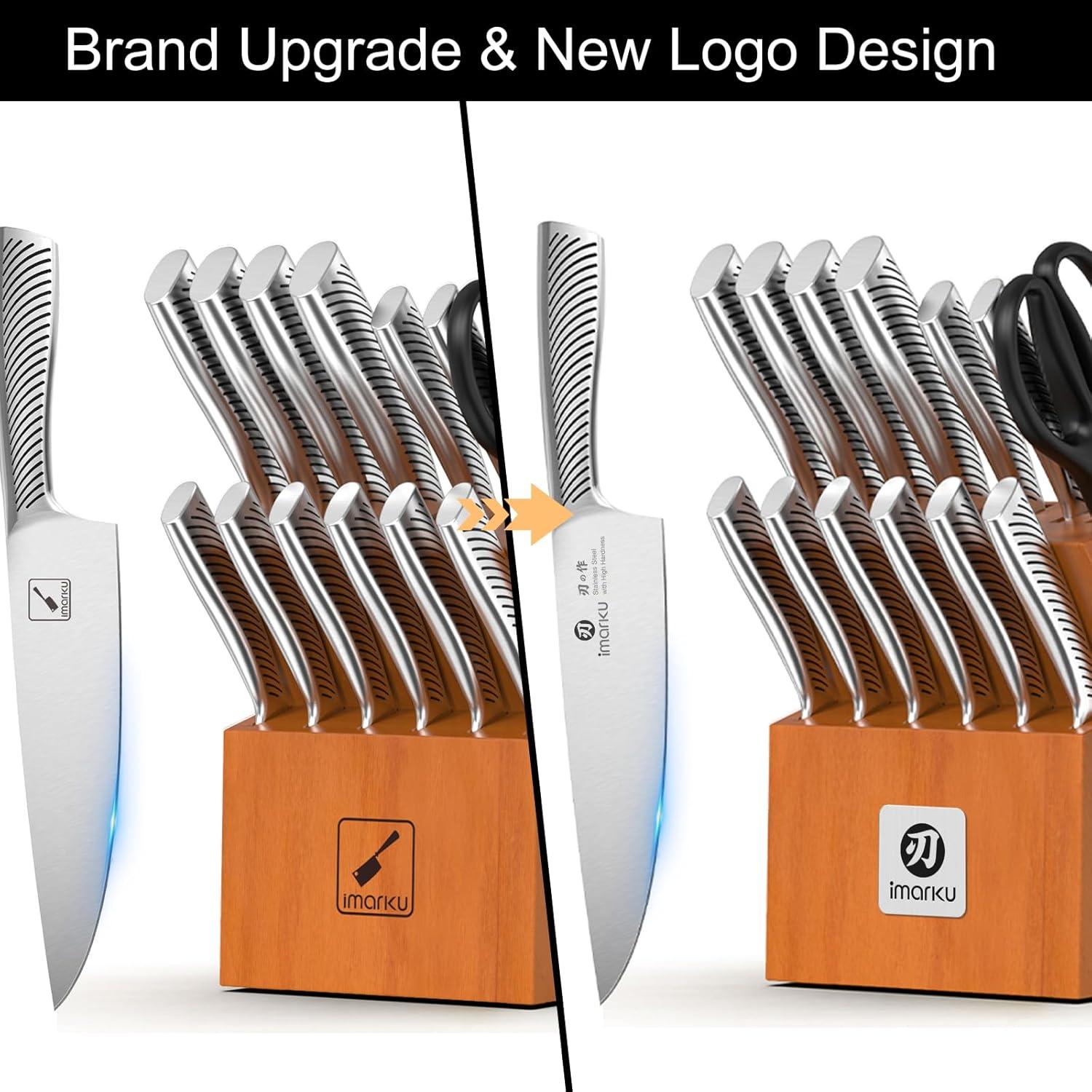 image:imageimarku 14Piece Premium Knife Block Set Black Kitchen Knife Set with Block and Buildin Sharpener HighCarbon Stainless Steel Knives for Lasting Sharpness Dishwasher Safe Gift for MenBrown