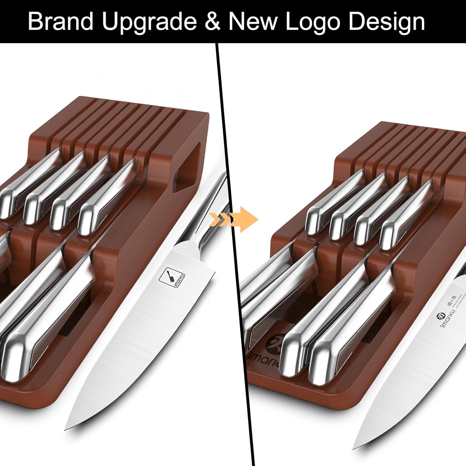 image:imageimarku 14Piece Premium Knife Block Set Black Kitchen Knife Set with Block and Buildin Sharpener HighCarbon Stainless Steel Knives for Lasting Sharpness Dishwasher Safe Gift for MenCherry Red