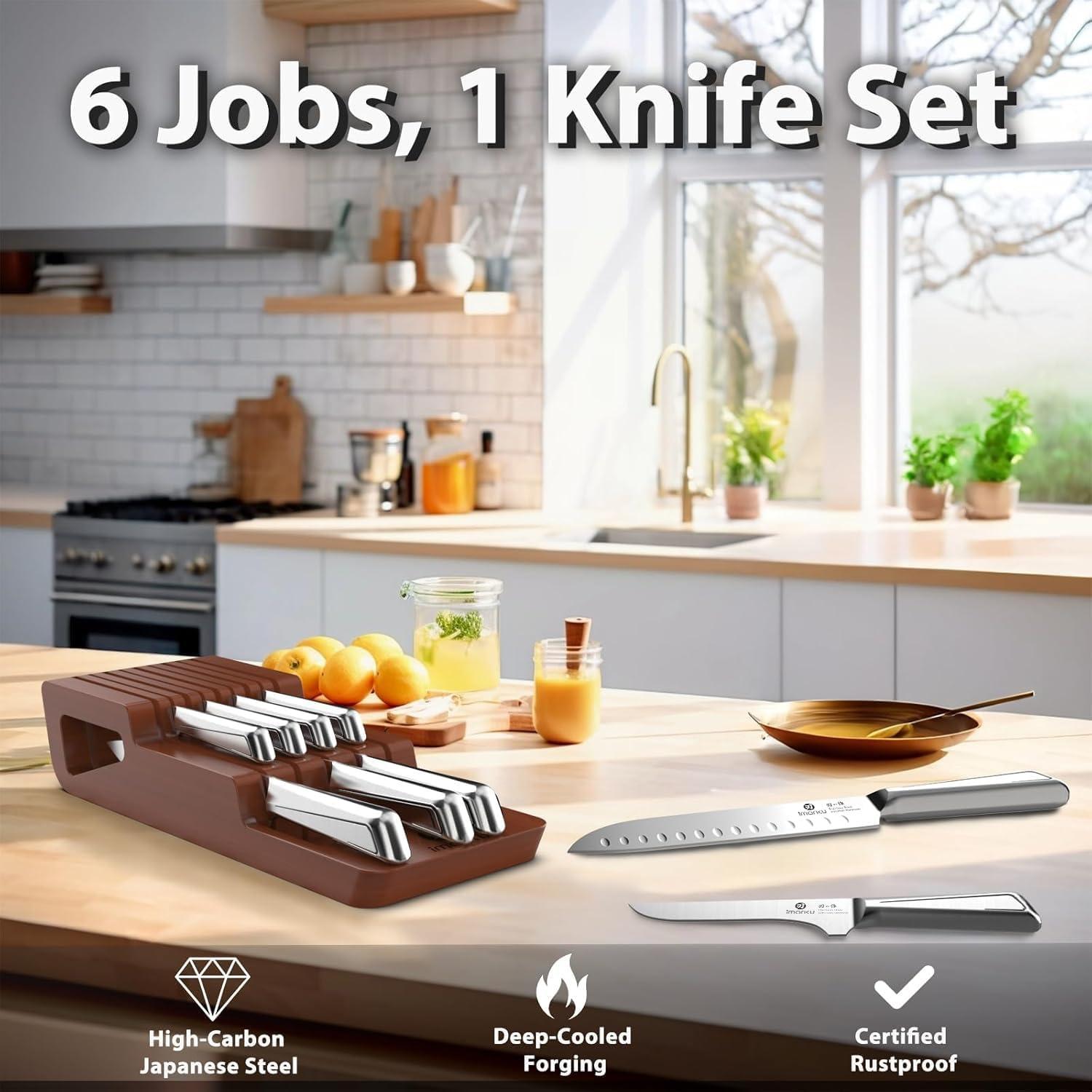 image:imageimarku 14Piece Premium Knife Block Set Black Kitchen Knife Set with Block and Buildin Sharpener HighCarbon Stainless Steel Knives for Lasting Sharpness Dishwasher Safe Gift for MenCherry Red