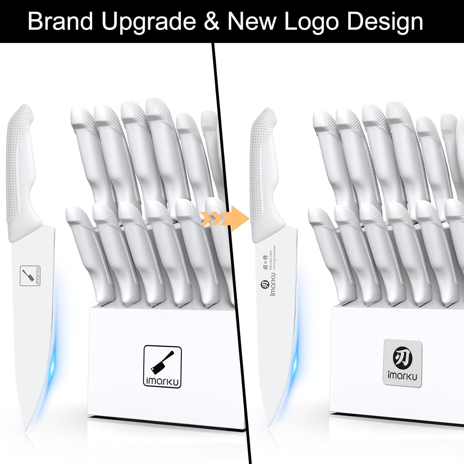 image:imageimarku 14Piece Premium Knife Block Set Black Kitchen Knife Set with Block and Buildin Sharpener HighCarbon Stainless Steel Knives for Lasting Sharpness Dishwasher Safe Gift for MenGrayish White